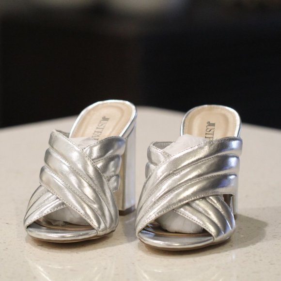 NWOT Silver Slide Sandals - Picture 2 of 3